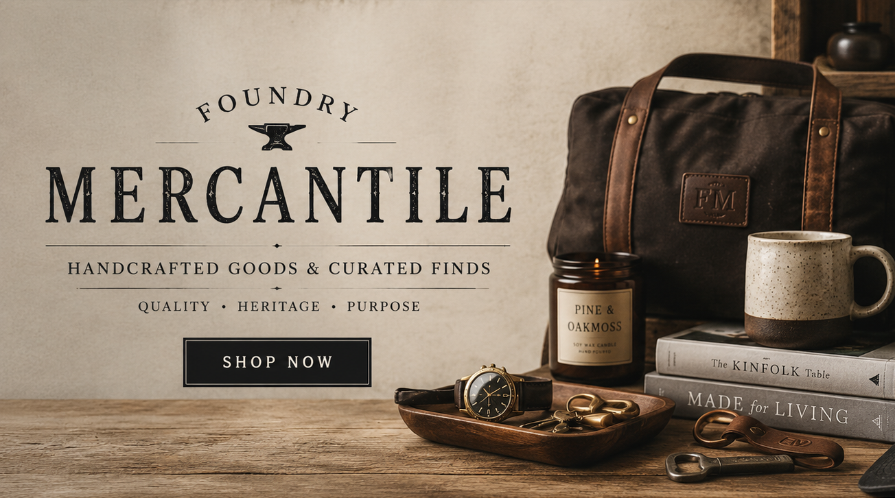 Foundry Mercantile handcrafted goods and curated finds featuring vintage-inspired barware, home goods, accessories and unique gifts